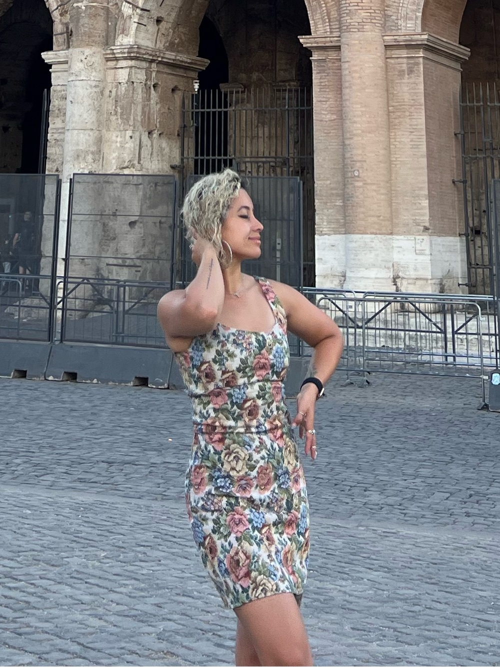 Floral Tapestry Tank Dress - Pink, Blue & Cream
